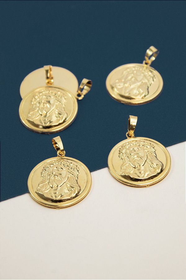 Pingente Religioso Medalha Face De Cristo Ouro - 01 Unid