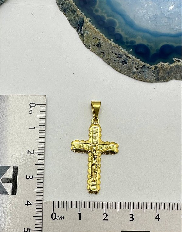 Pingente Religioso Cruz - 01 Unid - Banho De 02 Milesimos De Ouro 18K