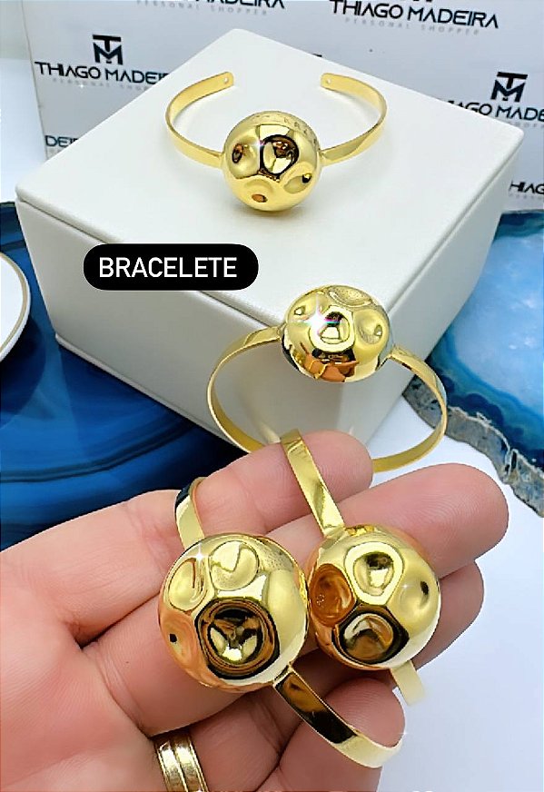 Bracelete Meia Bola Martelado - 01 Unid - Banho De 02 Milesimos De Ouro