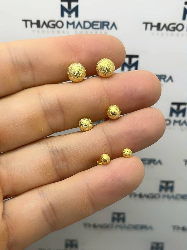 Trio Brinco Bolinha Fosca - Tamanhos 8Mm 6Mm E 4Mm Banho Ouro Camarada 2 Milésimos Com Verniz - 3 Pares