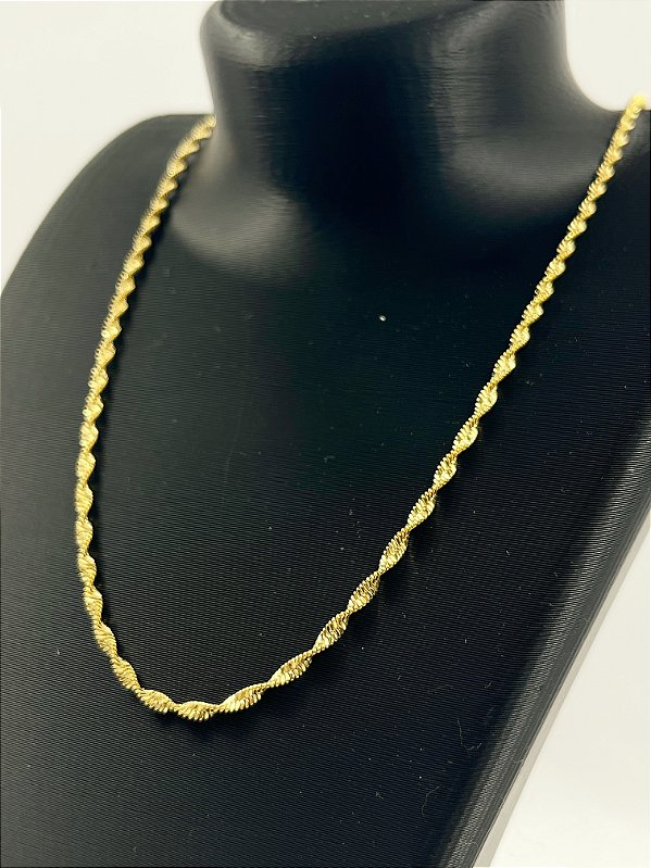 Colar Cordao Baiano medida 40cm + Alongadora Terminais Soldados Banho Ouro Camada 2 Milésimos Com Verniz Protetivo - 1 unidade