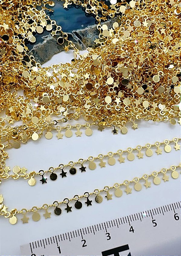 Corrente Estrela Moeda - Banho 2 Milésimos De Ouro camada com verniz - 1 metro