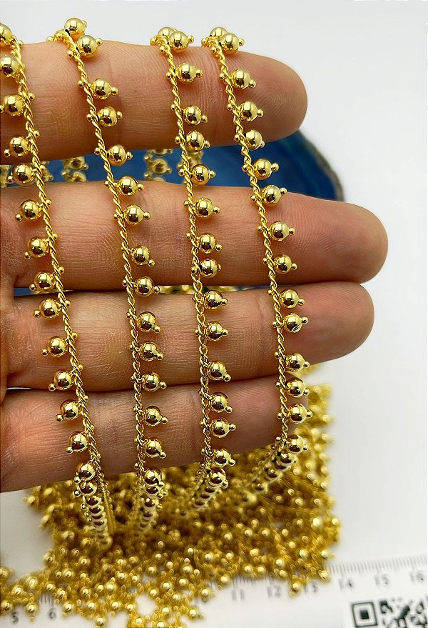 Corrente Bolinha com Banho Ouro 18k camada 2 Milésimos e verniz protetivo - 1 metro
