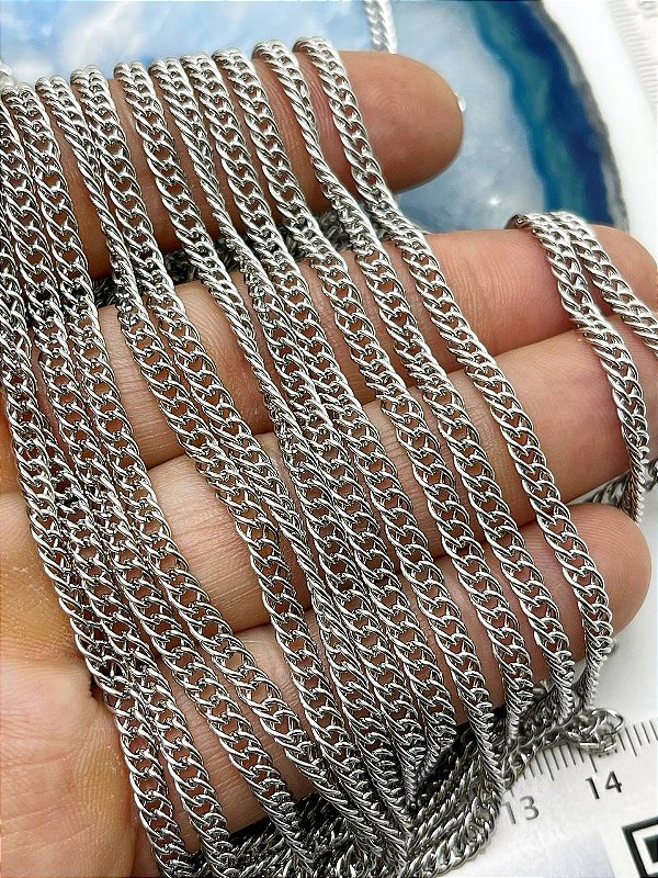 Corrente Aço Inox Grume Dupla Arame 0,60Mm - Antialérgica Não Escurece Nunca - 1 Metro