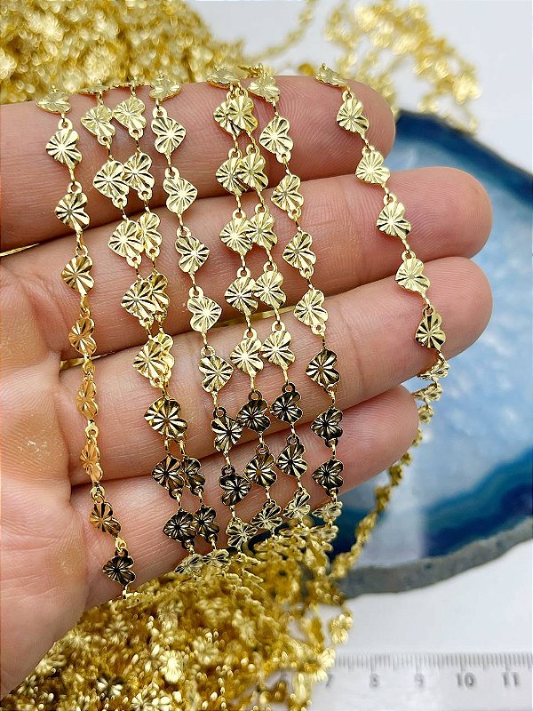 Corrente Coracao Ouro Modelo Diamantada - Medida 6Mm - Banho Ouro 2 Milésimos Com Verniz Protetivo - 1 Metro