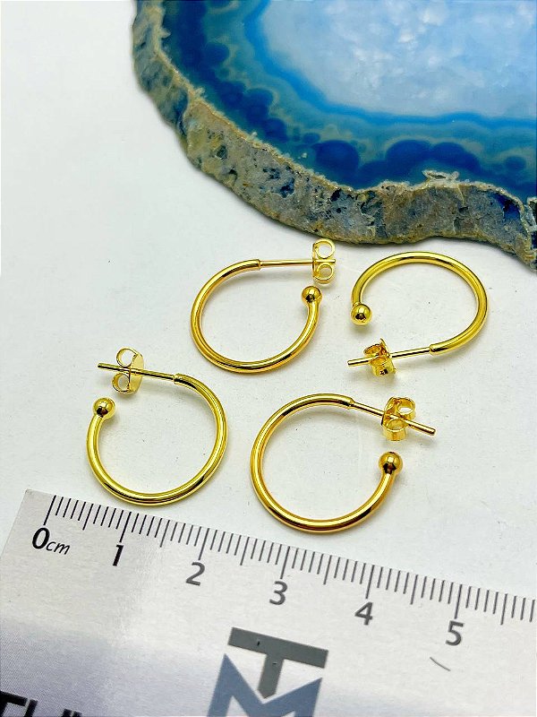 Brinco Argola Com trava Para Pingente Banho Ouro camada 2 Milésimos - Em Latão Medida 20mm - 1 Par