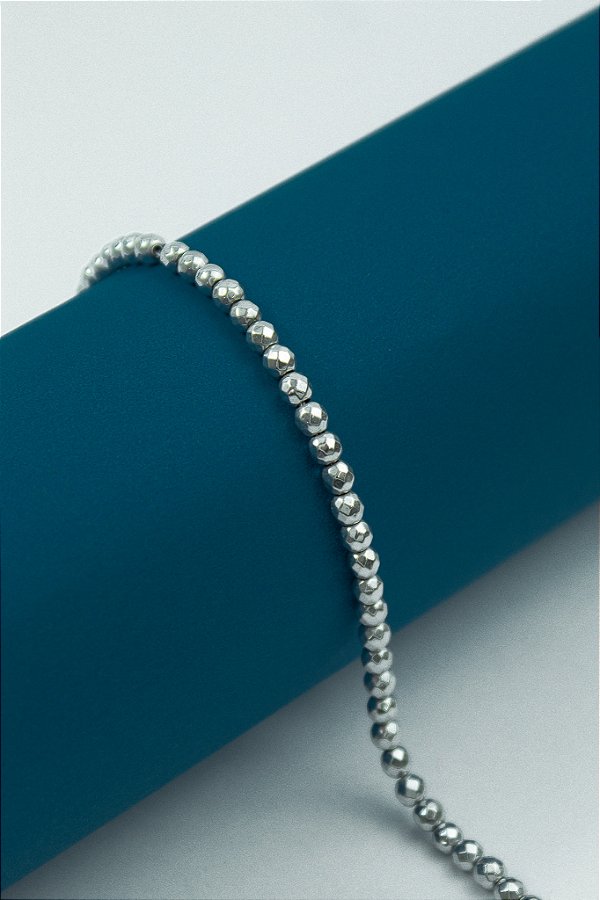 Fio Hematita Prata Bolinha Facetada 4Mm - O Fio