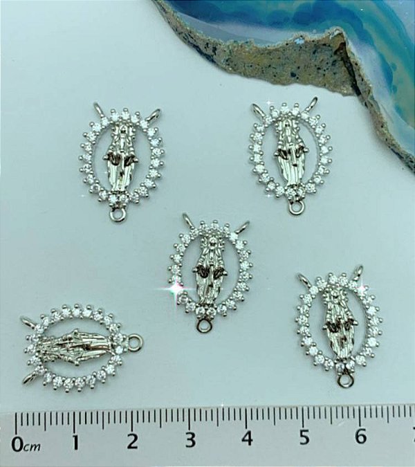 Pingente  Religioso Para Terço  Com Zirconia - 01 Unid - Níquel Branco