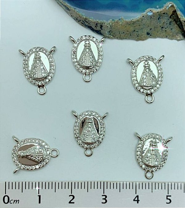 Pingente  Religioso Para Terço  Com Zirconia - 01 Unid - Níquel Branco