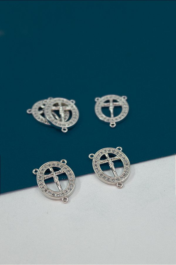 Pingente Religioso Para Terço Zirconia - 01 Unid - Níquel Branco