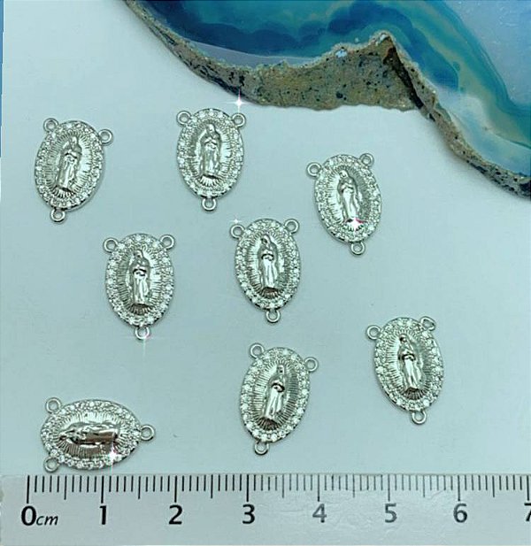 Pingente  Religioso Para Terço  Com Zirconia - 01 Unid - Níquel Branco