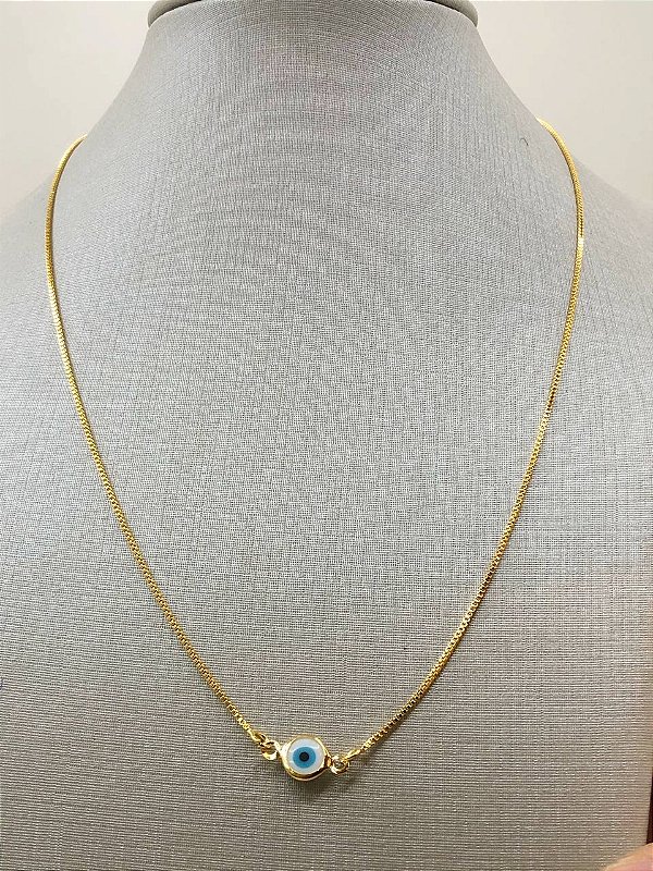 Colar Veneziana Olho Grego - 40Cm Com Alongadora -  Banho Ouro Camada 2 Milésimos Com Verniz Protetivo - 1 Unidade