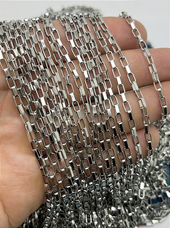 Corrente Cartier Aco Inox Tijolinho - Arame Quadrado - Não Escurece Nunca - 1 Metro