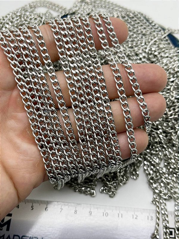 Corrente Grume 1,2Mm Diamantada Aluminio - Níquel - 1 Metro - Corrente Em Alumínio Lapidada