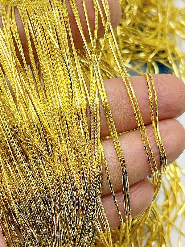 Corrente Snake Diamantada - Rabo De Rato 1,00Mm - Banho Ouro Camada 2 Milésimos Com Verniz Protetivo - 1 Metro