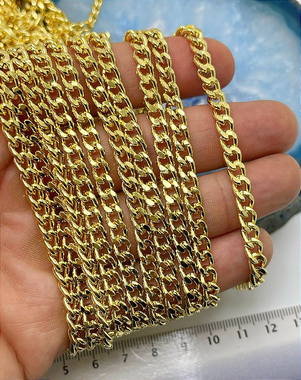 Corrente Grume 1,5Mm Lixada Banho Ouro Camada 2 Milésimos Com Verniz - 1 Metro
