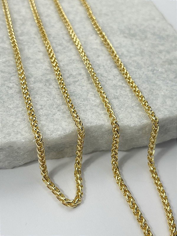 Corrente Espiga Media banho ouro 2 milésimos com verniz italiano - 1 Metro