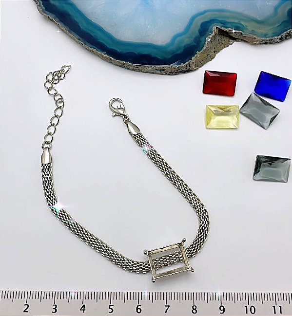 Pulseira Malha Com Caixinha 10X14Mm - 01 Unid - Níquel Branco