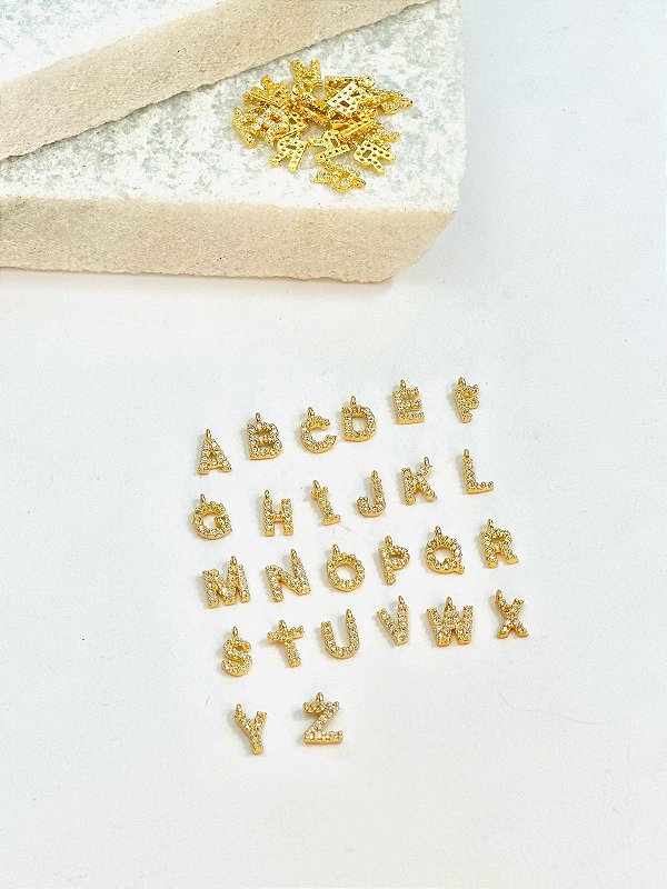Pingente Letra Cravejada Ouro - 01 Unid