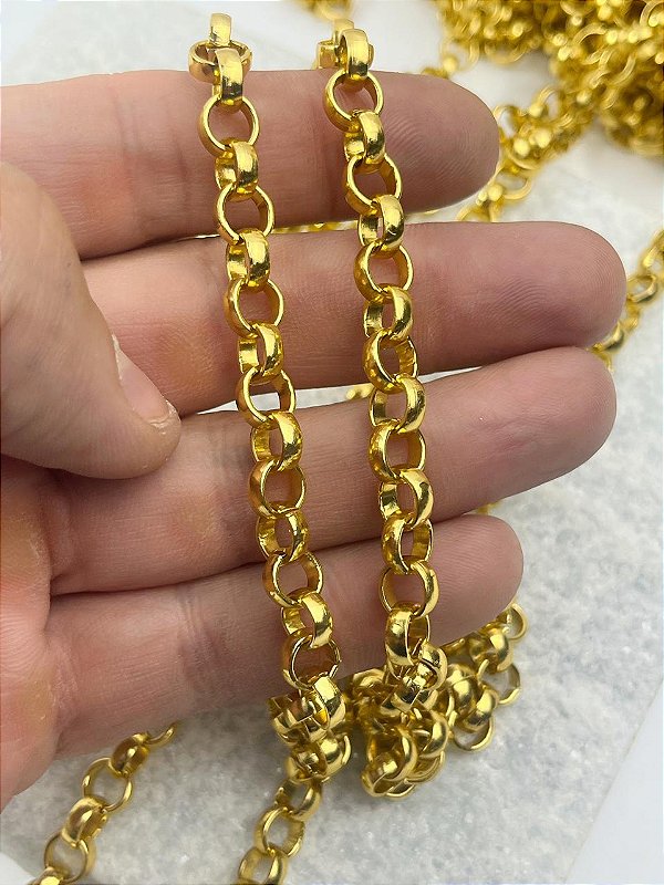 Corrente Guarana Elo Portugues Grossa - Arame 2,0Mm - Aluminio Banho Ouro - 1 Metro