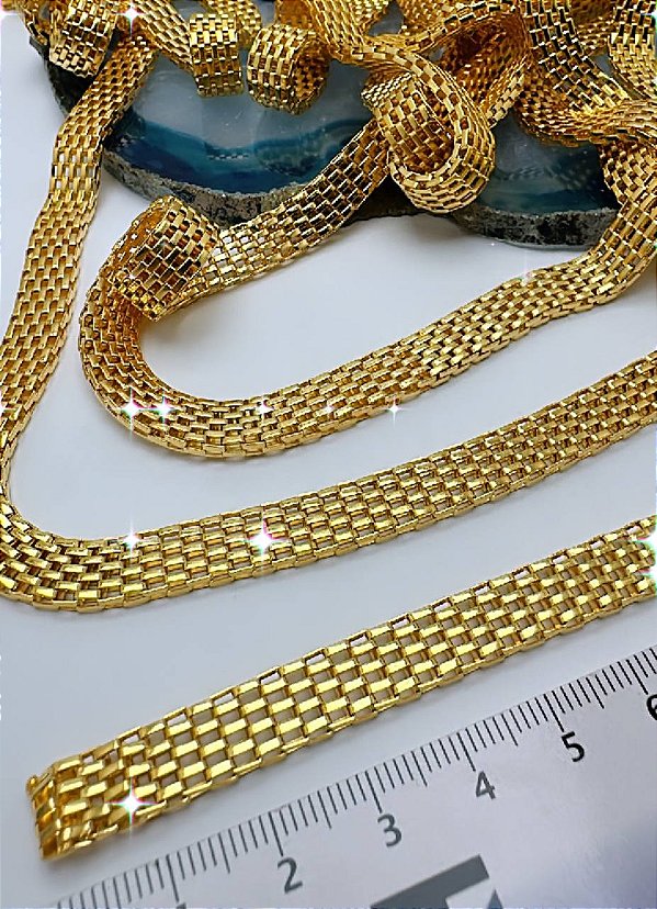 Corrente Malha 8Mm - O Metro - Banho De 02 Milésimos De Ouro 18K