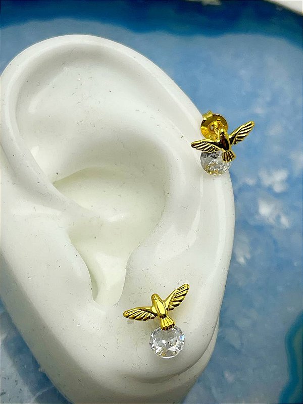 Brinco Espirito Santo Zirconia - Divino-  Banho Ouro 2 Milésimos Com Verniz - 1 Par