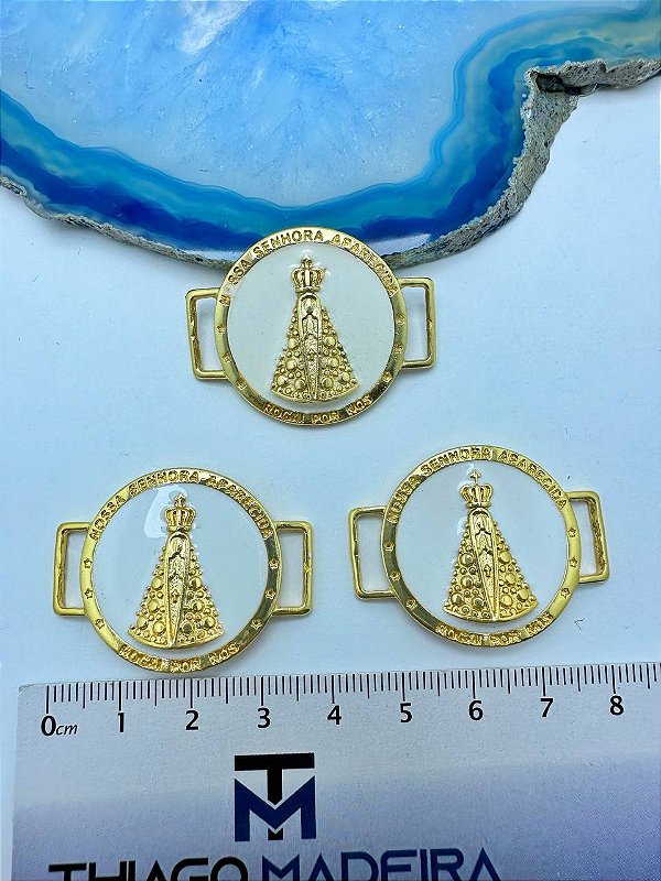 Pingente Religioso Passante Nossa Senhora Aparecida Branca - Banho De 02 Milesimos De Ouro 18K - 01 Unid