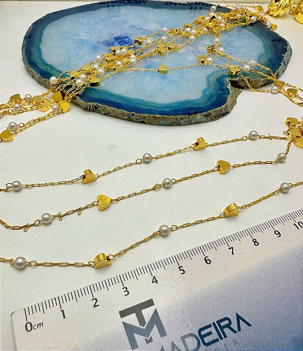 Corrente Coracao Com Pérola - O Metro - Banho De 02 Milésimos De Ouro 18K