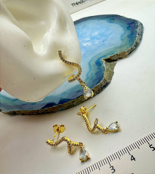 Brinco Com Zircônia - O Par - Banho De 02 Milésimos De Ouro 18K