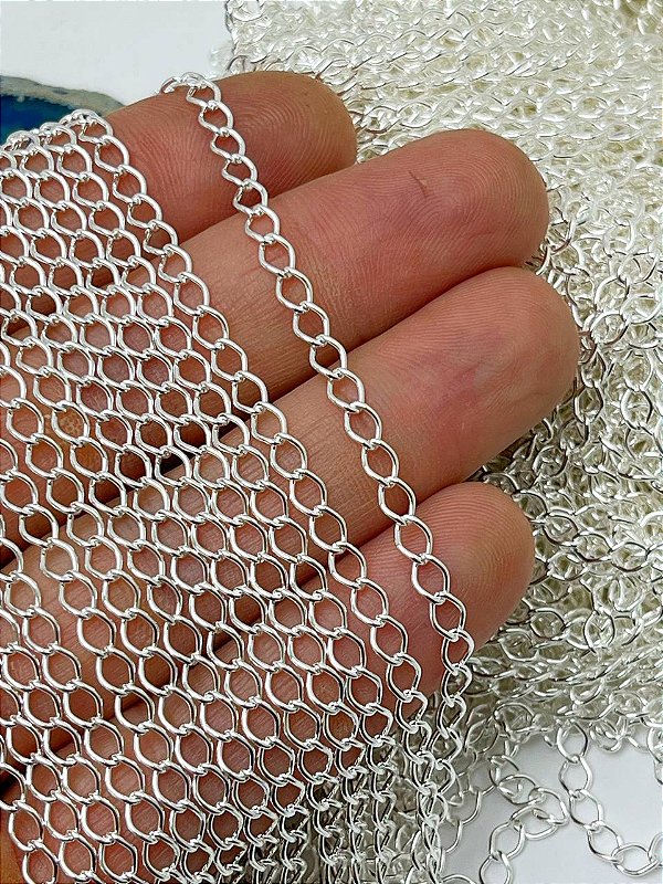 Corrente Alongadora Extensora Arame 0,60Mm - Banho Prata 925 semijoia camada 50 Milésimos Com Verniz Protetor - 1 Metro