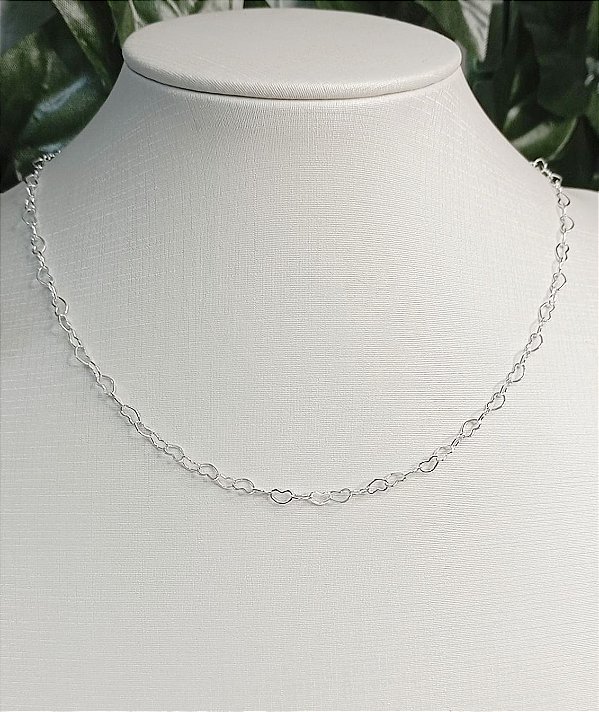 Colar Coracao prata - Banho Prata Semijoia 925 camada de 50 milésimos com verniz italiano - 40cm com alongadora extensora - 1 unidade