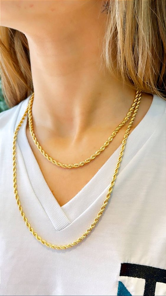 Cordão baiano 4mm grosso 60cm - 01 unid - Banho 02 Milésimos De Ouro 18K