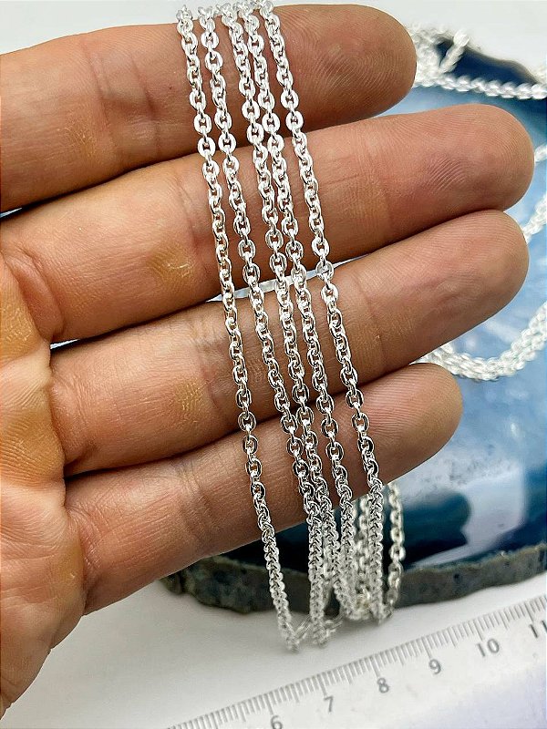 CORRENTE CADEADO DIAMANTADA BANHO PRATA 925 SEMIJOIA CAMADA 50 MILÉSIMOS E VERNIZ- 1 METRO SEMIJOIA