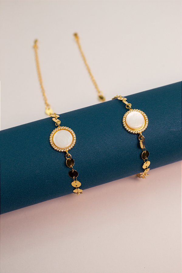 Pulseira redonda Ouro com madreperola - 01 unid