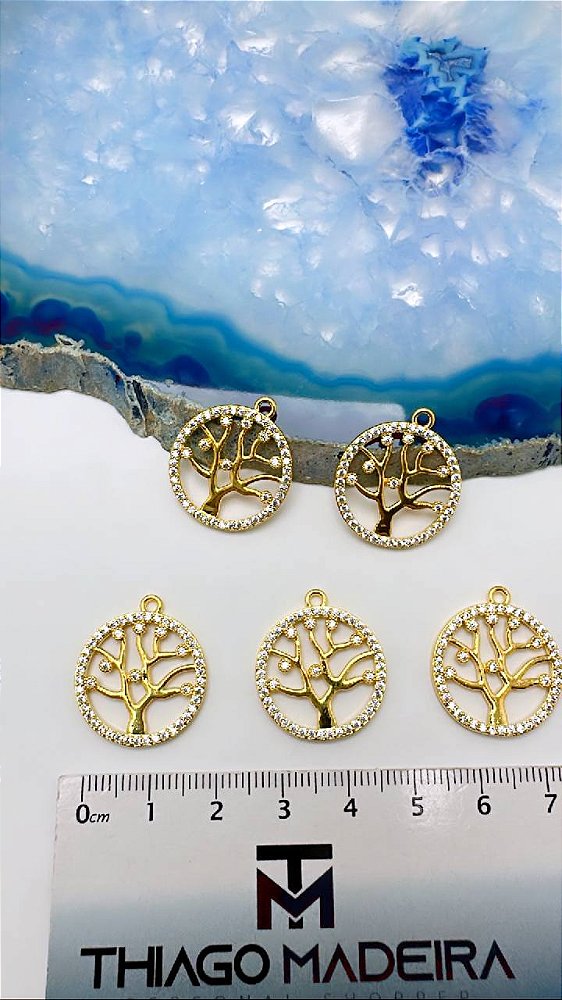 Pingente arvore da vida cravejada ouro - 01 unid