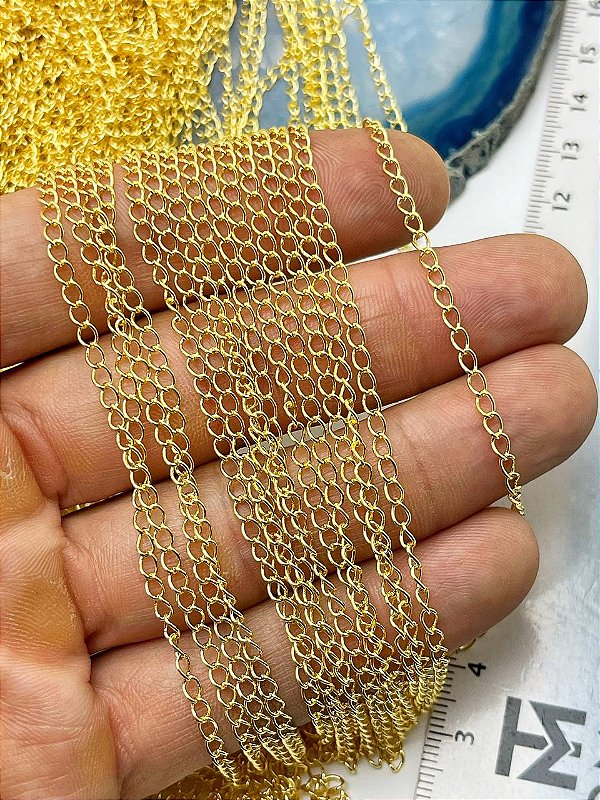 Corrente Alongadora extensora - arame 0,50mm pequena - banho ouro camada 2 milésimos corrente soldada - 1 metro