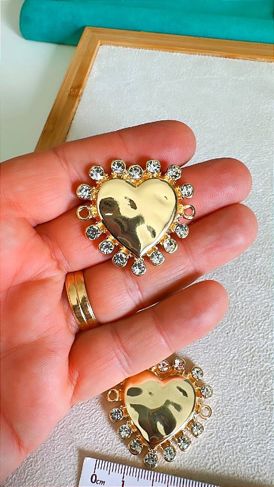 Pingente Coracao 2 Saídas Com Strass Ouro - 01 Unid