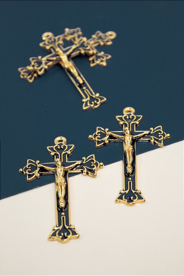 Pingente Religioso Cruz Com Resina Ouro - 01 Unid
