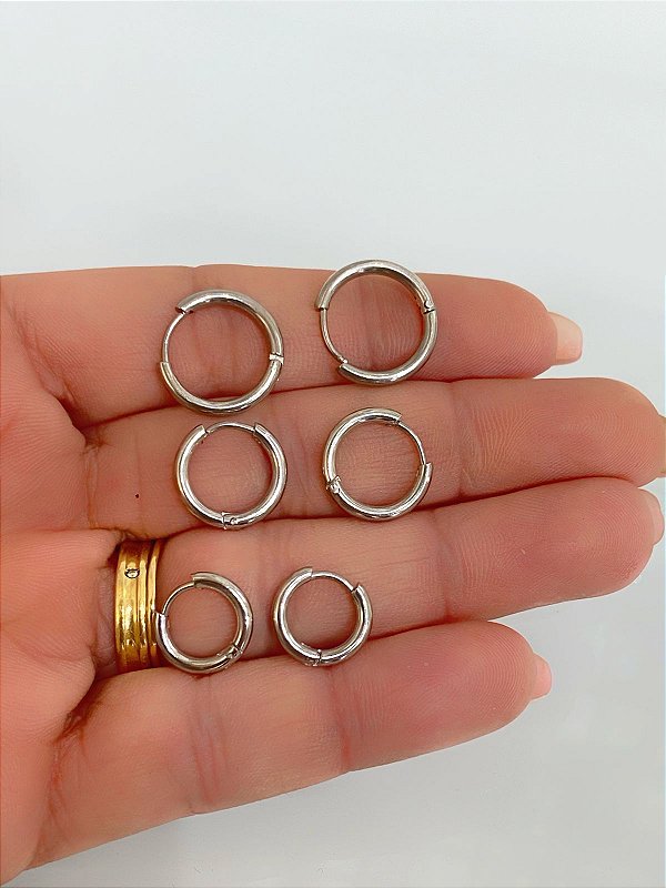 TRIO BRINCO ARGOLA AÇO INOX - ANTIALERGICO HIPOALERGENICO - NAO ESCURECE NUNCA - 3 PARES