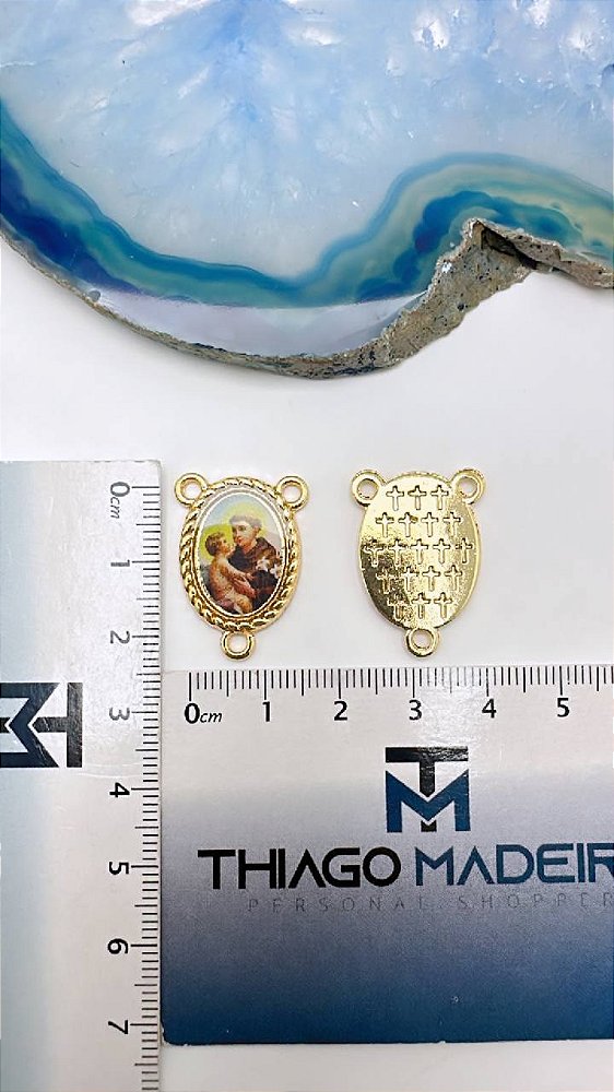 Pingente Religioso 3 saídas dupla face - Santo Antonio - 01Unid - Banho de 02 milesimos de ouro 18k