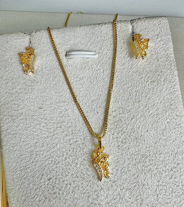 Conjunto  borboleta - Banho de ouro 02 milesimos mais verniz protetivo