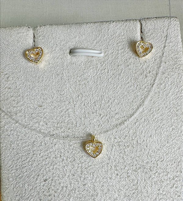 Conjunto coracao - Banho de ouro 02 milesimos mais verniz protetivo