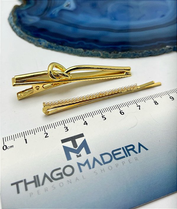 BICO DE PATO METAL DOURADO MODELO NÓ E GRAMPO COM PEROLA - 2 UNIDADES