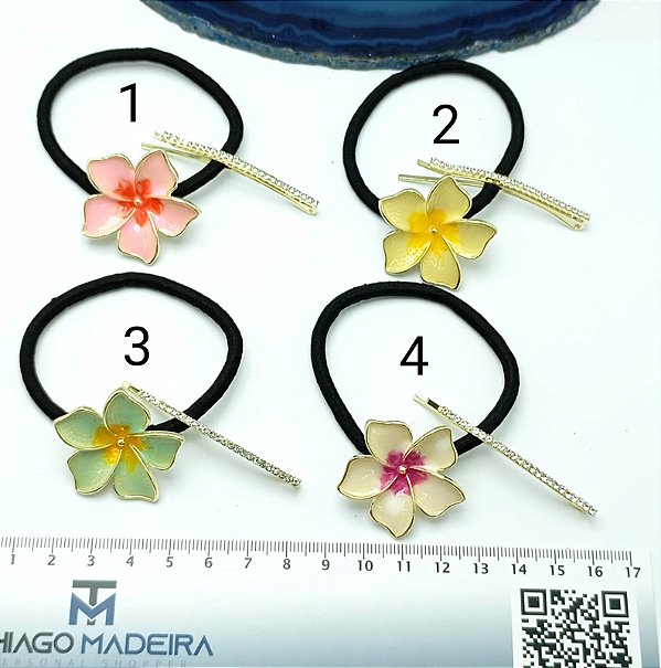 AMARRADOR ELASTICO FLOR ESMATADA E 1 GRAMPO CRAVEJADO DE ZIRCONIO - 2 UNIDADES