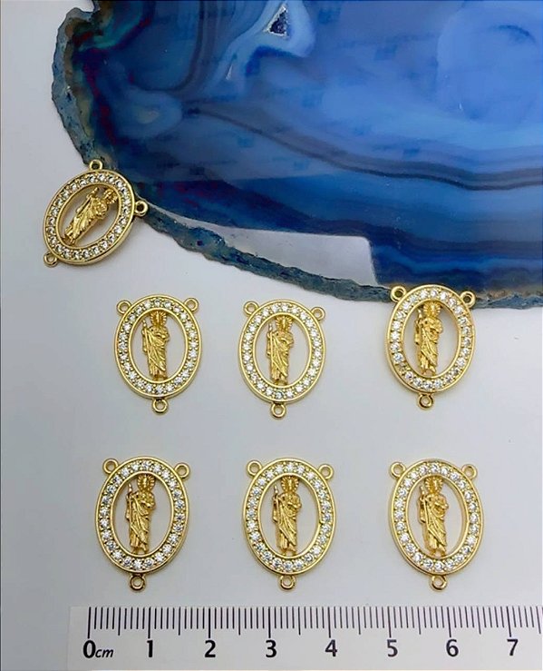 Pingente Religioso Para Terço Com Zirconia - 01  Unid - Banho 02 Milésimos De Ouro 18K