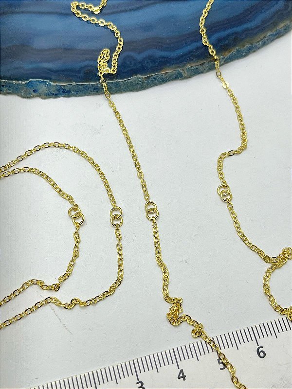 COLAR BIPARTIDA CORRENTE CADEADO DIAMANTADA - MEDIDA 60CM COM DUAS ARGOLINHAS PARA PINGENTE OU ESCAPULARIO - BANHO OURO CAMADA 2 MILÉSIMOS COM VERNIZ ITALIANO