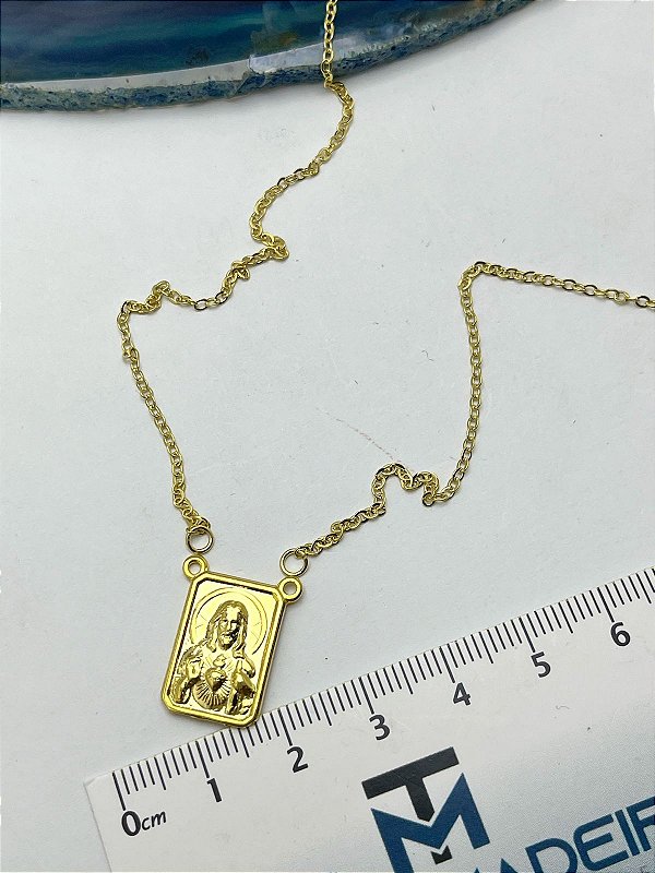 COLAR BIPARTIDA CORRENTE CADEADO DIAMANTADA - MEDIDA 60CM COM DUAS ARGOLINHAS PARA PINGENTE OU ESCAPULARIO - BANHO OURO CAMADA 2 MILÉSIMOS COM VERNIZ ITALIANO