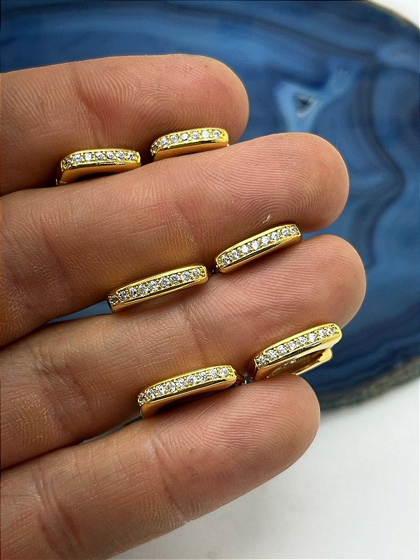 TRIO BRINCO ARGOLA CRAVEJADO ZIRCONIA CRISTAL - 3 PARES - P M G - BANHO OURO 2 MILÉSIMOS CAMADA COM VERNIZ