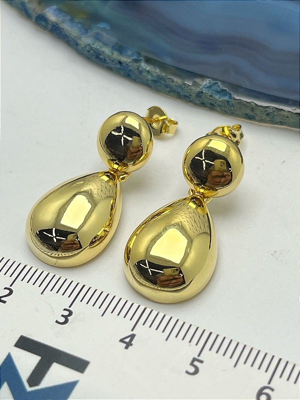 BRINCO GOTA OURO COM TARRAXA - BANHO OURO CAMADA 2 MILÉSIMOS COM VERNIZ - 1 PAR