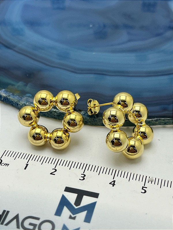 BRINCO BOLAS COM TARRAXA - BANHO OURO CAMADA 2 MILÉSIMOS COM VERNIZ - 1 PAR